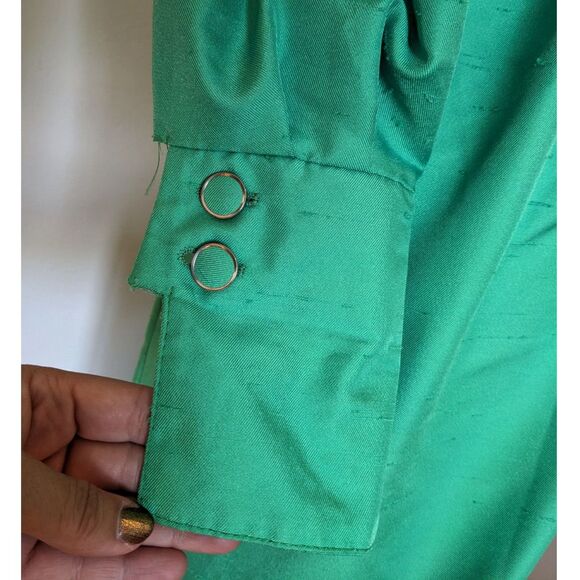 Vintage 70s QIANA Shantung Dagger Collar Button Front Midi Shirt Dress, Sz. 6/8 - Picture 9 of 13